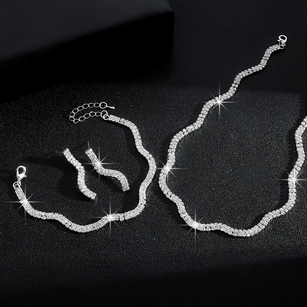 Rhinestone Wave 3-Piece Bridal Jewelry Set